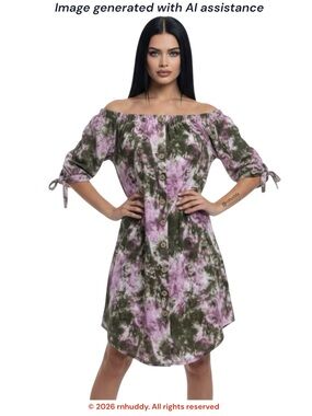 NWT Full Circle Trends 1X tie-dye off shoulder tie-sleeve dress